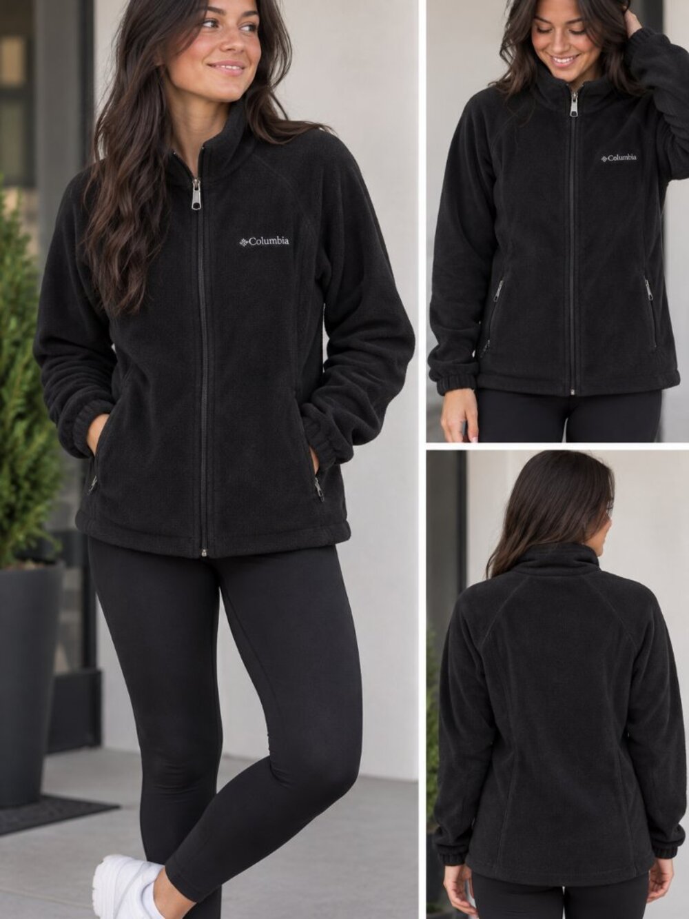 Columbia Fleece Jacket Full Zip Mock Neck Black Size M